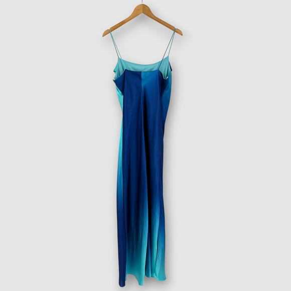 Y2k Vintage JUMP Ombré Blue Satin Slip Maxi Dress Size Medium - Picture 3 of 9